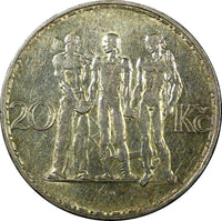 Czechoslovakia Silver 1934 20 Korun 34mm aUNC KM# 17 (24 354)