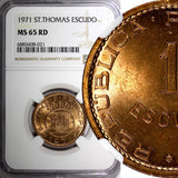 Saint Thomas & Prince Island 1971 1 Escudo NGC MS65 RD FULL RED KM# 18 (021)
