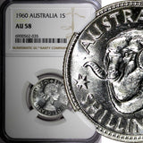 AUSTRALIA Elizabeth II Silver 1960 1 Shilling NGC AU58 KM# 59 (035)