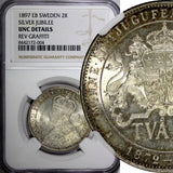SWEDEN Silver Jubilee Oscar II 1897 EB 2 Kronor NGC UNC DETAILS KM# 762 (004)