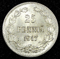 FINLAND Nicholas II 1917 S 25 Pennia Grand Duchy KM# 6.2 (25 183)