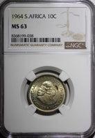 South Africa Silver 1964 10 Cents Jan van Riebeeck NGC MS63 Toned KM# 60 (038)