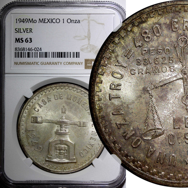 Mexico ESTADOS UNIDOS MEXICANOS Silver 1949 Mo 1 Onza NGC MS63 KM# M49a (24)