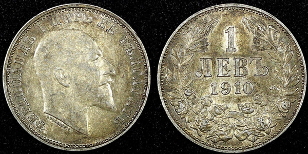 Bulgaria Ferdinand I Silver 1910 1 Lev Nice Toned KM# 28 (25 186)