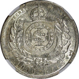 BRAZIL Pedro II Silver 1884 1000 Reis Better Date Mint-22,000 NGC AU55 KM#481(1)