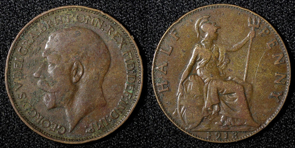 Great Britain George V Bronze 1913 1/2  Penny KM# 809 (28 293)