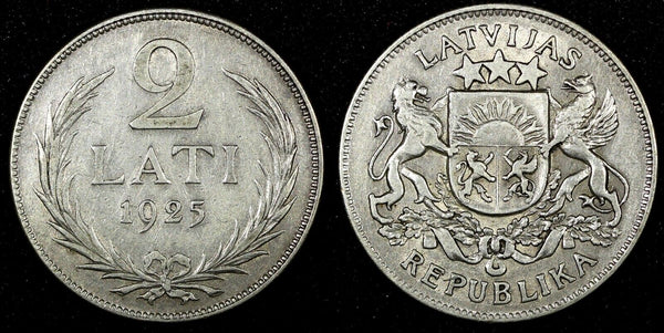 Latvia Silver 1925 2 Lati 2 Years Type 27mm KM# 8 (24 329)