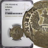 POLAND EAST PRUSSIA Elizabeth Silver 1761 6 Groszy NGC AU53 RARE C# 45 (014)