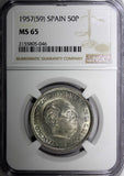 SPAIN Francisco Franco 1957 (59) 50 Pesetas NGC MS65 GEM BU KM# 788 (046)