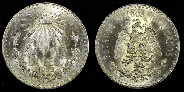 Mexico ESTADOS UNIDOS MEXICANOS Silver 1933 M Peso GEM BU KM# 455 (27 373)