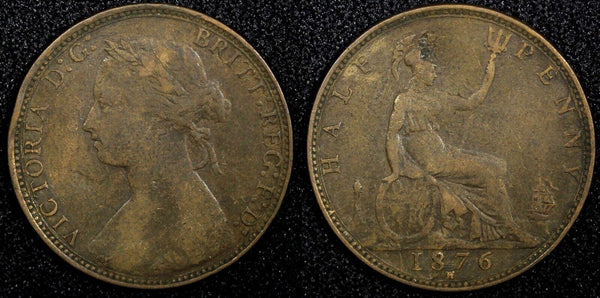 Great Britain Victoria Bronze  1876 H 1/2 Penny Heaton Mint KM# 754 (24 198)