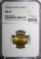 India-British George VI  Nickel-Brass 1943 (B) 1 Anna NGC MS62 KM# 537a (005)
