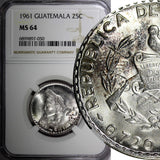 GUATEMALA Silver 1961 25 Centavos NGC MS64 GEM BU KM# 263 (050)