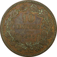 Luxembourg William III Bronze 1855 A  10 Centimes Paris Mint  KM# 23.2 (24 509)