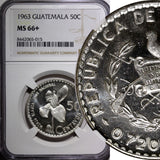 GUATEMALA Silver 1963 50 Centavos NGC MS66 + "PLUS" GEM BU KM# 264 (15)