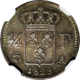FRANCE Charles X Silver 1829 A  1/4 Franc NGC MS63 RAINBOW TONED KM# 722.1 (12)