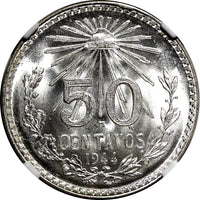 Mexico ESTADOS UNIDOS Silver 1944 M 50 Centavos NGC MS66 GEM BU KM# 447 (038)
