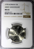 NORWAY Olav V 1978 5 Kroner Norwegian Army NGC MS65 TOP GRADED KM# 423 (7)