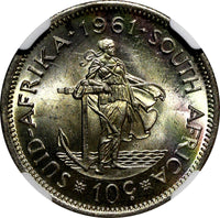South Africa Silver Jan van Riebeeck 1961 10 Cents NGC MS64 1st Year KM# 60 (2)