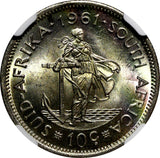 South Africa Silver Jan van Riebeeck 1961 10 Cents NGC MS64 1st Year KM# 60 (2)