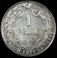 BELGIUM Albert I Silver 1912 1 Franc French text Toned KM# 72  (25 109)