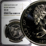 Isle Of Man  1972 25 Pence 25th Wedding NGC MS68 TOP GRADED KM# 25 (43)
