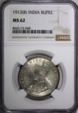 India-British George V Silver 1913 (B) Rupee NGC MS62 Bombay KM# 524 (048)