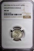 Egypt Occupation Coinage Silver AH1335/1917 H 2 Piastres NGC MS64 KM# 317.2 (05)