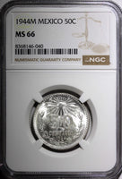 Mexico ESTADOS UNIDOS Silver 1944 M 50 Centavos NGC MS66 GEM BU KM# 447 (040)