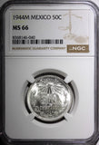 Mexico ESTADOS UNIDOS Silver 1944 M 50 Centavos NGC MS66 GEM BU KM# 447 (040)