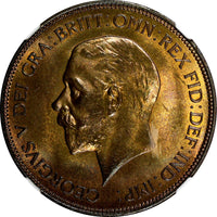 GREAT BRITAIN George V Bronze 1935 1 Penny NGC MS64 BN NICE TONING KM# 838 (02)