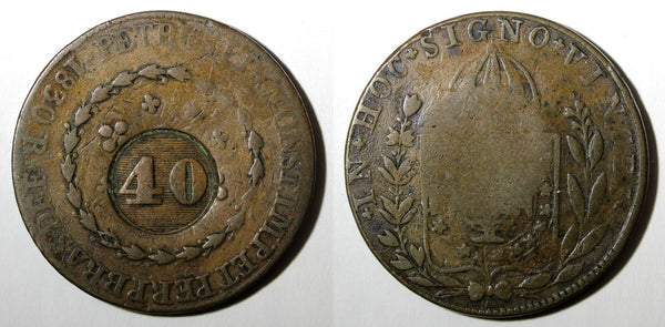 BRAZIL Pedro I 1830 R 40 Reis KM# 444.1 Countermarked 80 Réis KM# 366.1 (27 480)