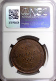 RUSSIA Alexander II Copper 1865 EM 5 Kopecks Nice Toned NGC UNC DETAILS Y# 6a(8)