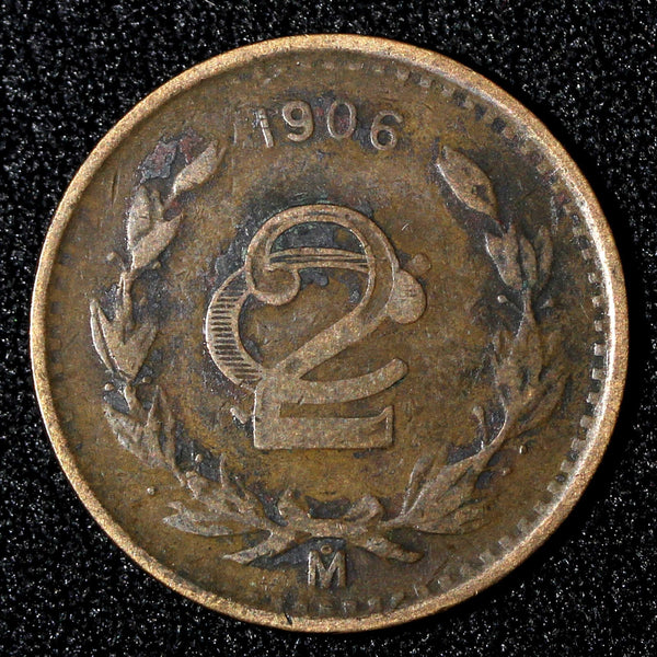 MEXICO  Bronze 1906 2 Centavos 	Narrow Date  KM# 419 (27 892)