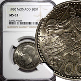 MONACO Copper-Nickel Rainier III 1950 100 Francs Paris Mint NGC MS63 KM# 133 (7)