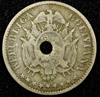 BOLIVIA Copper-Nickel 1883 A  10 Centavos Paris Mint  KM# 170.2  (25 042)