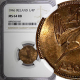 Ireland Republic Bronze 1946 Farthing NGC MS64 RB Woodcock KM# 9 (047)