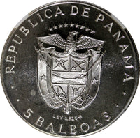 Panama Silver PROOF 1970 FM 5 Balboas NGC PF67 CAM.Central Americ.Games KM#28(9)