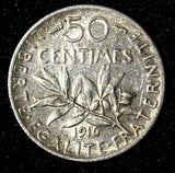 FRANCE Silver 1916 50 Centimes KM# 854   (28 502)