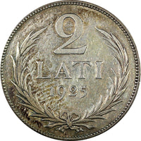 Latvia Silver 1925 2 Lati 2 Years Type 27mm KM# 8 (24 327)