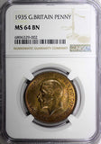 GREAT BRITAIN George V Bronze 1935 1 Penny NGC MS64 BN NICE TONING KM# 838 (02)