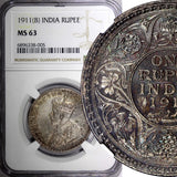 India-British Silver 1911 (B) Rupee "PIG" Elephant NGC MS63 SCARCE KM# 523 (05)