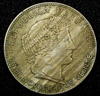 PERU Copper-Nickel 1920 20 Centavos KM# 215.1 (25 026)