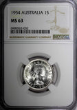 Australia Elizabeth II Silver 1954 1 Shilling NGC MS63 KM# 53 (032)