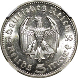 Germany-Third Reich Silver 1935 G 5 Reichsmark NGC MS63 Hindenburg KM# 86 (09)