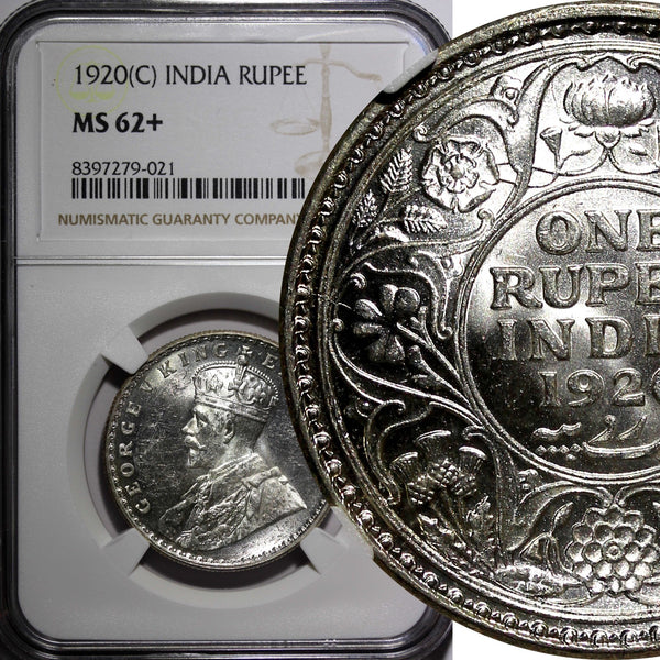 India-British George V Silver 1920 (C) Rupee NGC MS62+ Calcutta Mint KM# 524 (1)