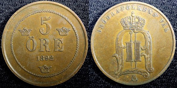 SWEDEN Oscar II (1872-1907) Bronze 1892 5 ORE Mintage-586,000  KM# 757 (23 179 )