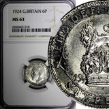 GREAT BRITAIN George V Silver 1924 6 Pence NGC MS63 LIGHT TONING KM# 815a.1 (18)