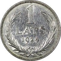 Latvia Silver 1924 1 Lats 2 Years Type 23mm KM# 7 (24 335)