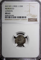 MOROCCO Abd al­ Aziz Silver AH 1321 1903 1/20 Rial London NGC MS63 Y# 18.1 (44)